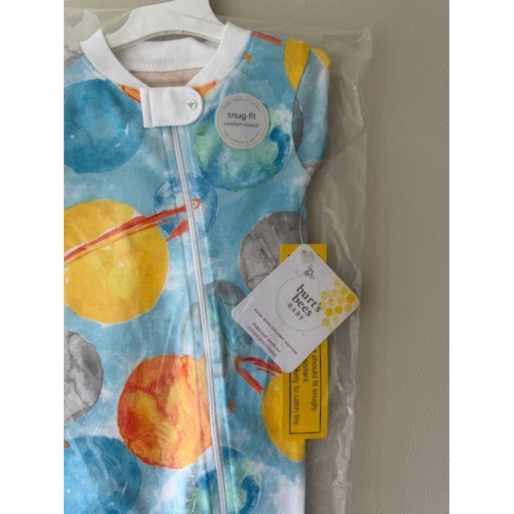 NWT Burts Bees Baby Pajamas 12M Blue Planet Print Sleeper Snug Fit Organic - Picture 7 of 9